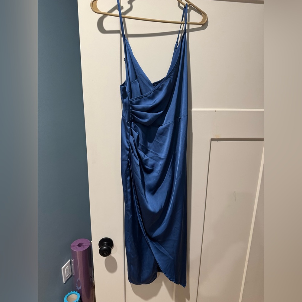 Elegant Blue Draped Women's Dress